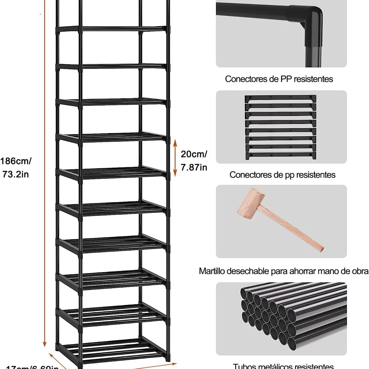BLUEDREAMER - Zapatero de 10 capas combinación libre de zapatero apilable.