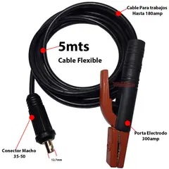 GENERICO - Porta Electrodo 5 Mts Cable Flexible Para Soldar Macho 35-50