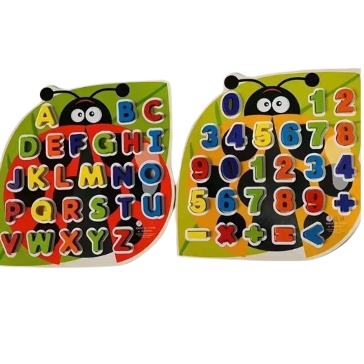 GENERICO - Set 2 tablas didactico madera letras + numeros abeja