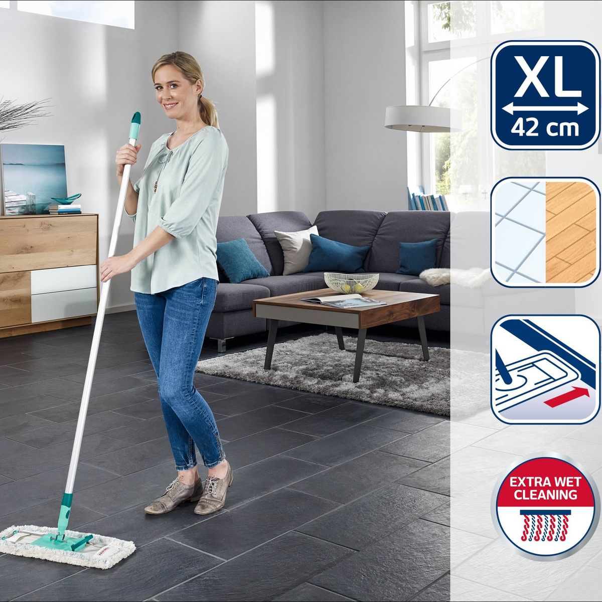 LEIFHEIT - Mopa para piso XL de 42 cm. en caja compacta