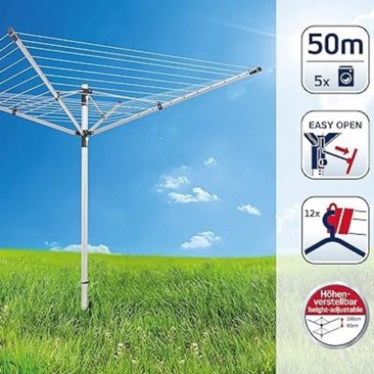 LEIFHEIT - Tendedero de exterior 50 m. de cable de colgar aluminio