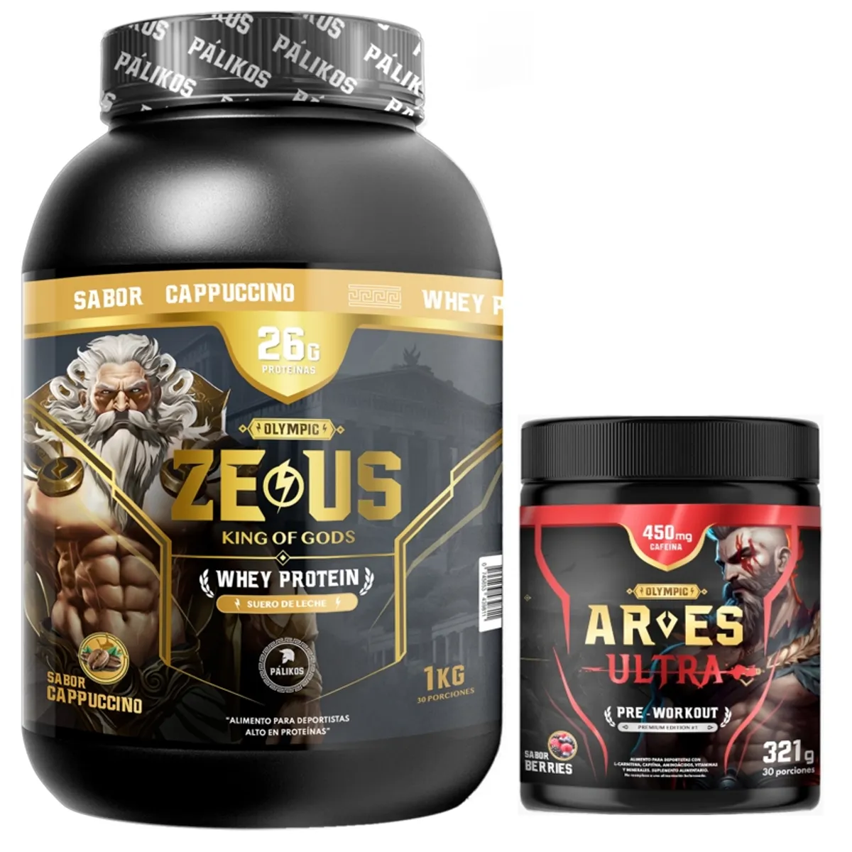 PALIKOS FITNESS - Proteina Zeus 1kg Cappuccino + Ares Ultra 450 mg cafeina.