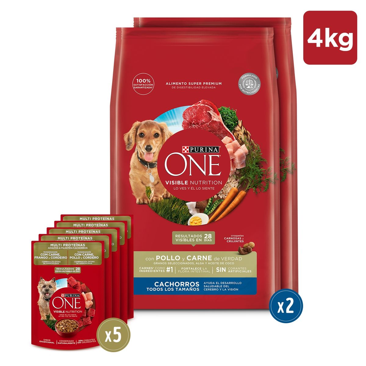 PURINA ONE - Pack PurinaONE 4kg Alimento seco Cachorros + 5 Pouches