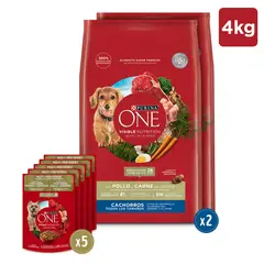 PURINA ONE - Pack PurinaONE 4kg Alimento seco Cachorros + 5 Pouches