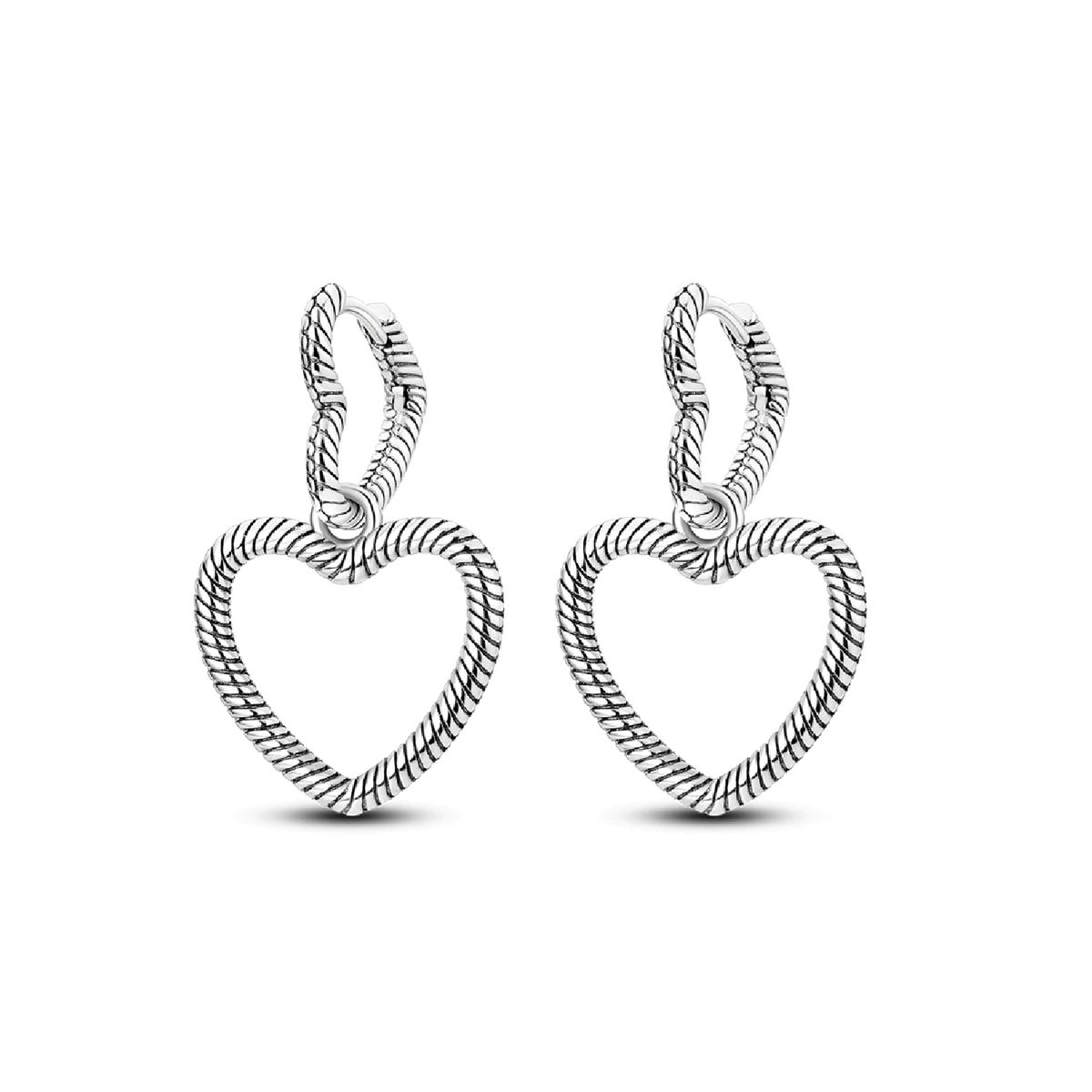 SILVER HEART - Aros Argolla Dos Corazones Trenzados en Plata Fina 925 SILVER HEART