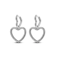SILVER HEART - Aros Argolla Dos Corazones Trenzados en Plata Fina 925