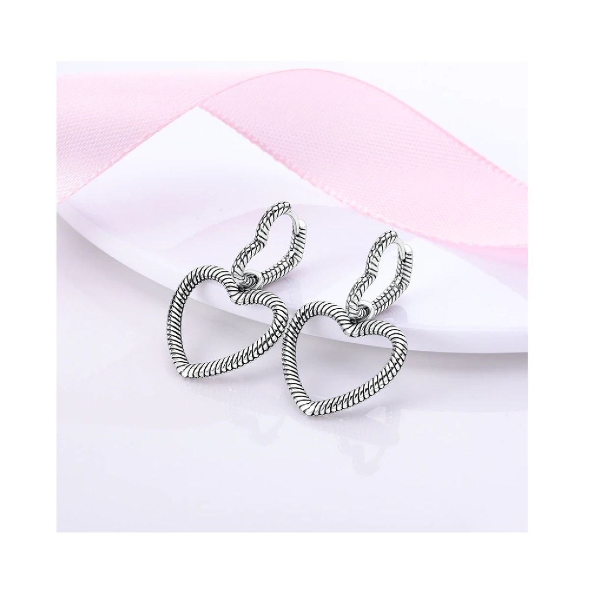 SILVER HEART - Aros Argolla Dos Corazones Trenzados en Plata Fina 925 SILVER HEART