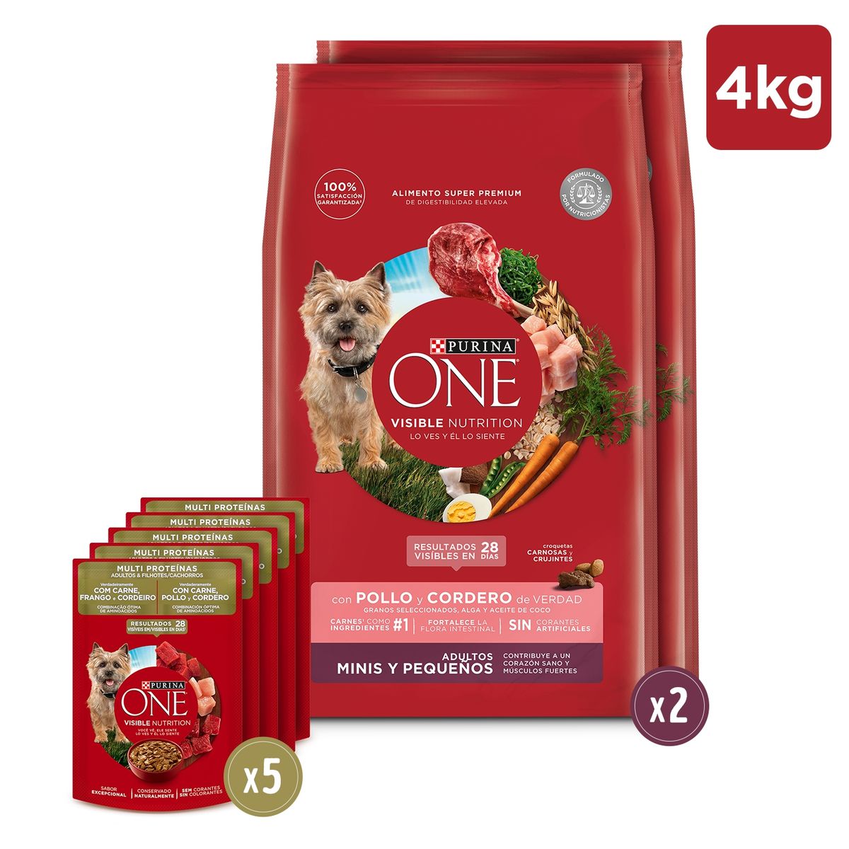 PURINA ONE - Pack PurinaONE 4kg Alimento seco para Adultos Pequeños+ 5 Pouches