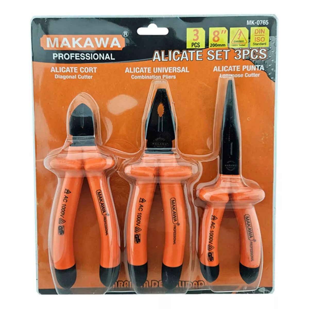 MAKAWA - Kit Set Juego De Alicates Aislados 3 Piezas Makawa Mk0765
