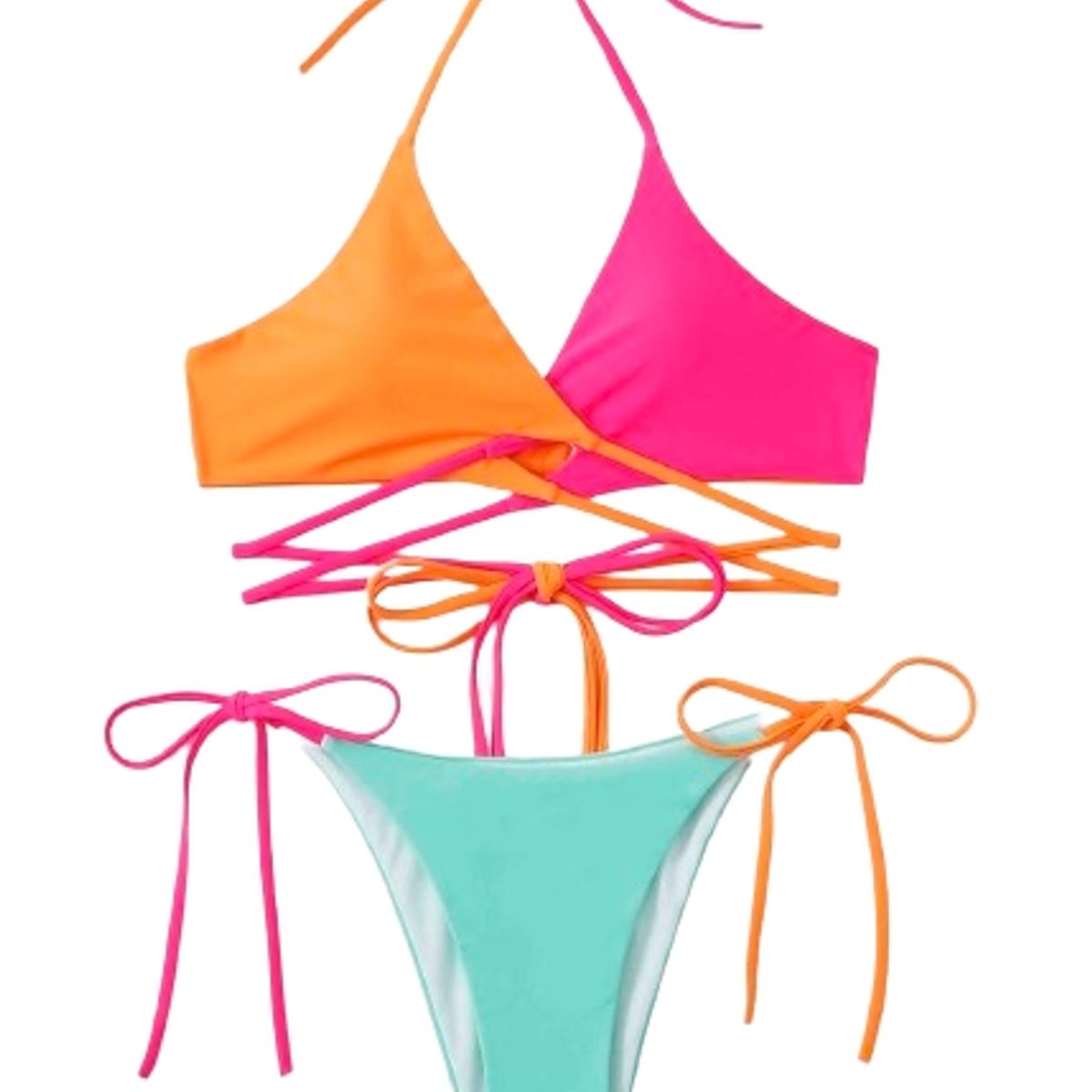 GENERICO - Bañador Bikini Traje de Baño 2 Pzs Color Combinado y Entrecruzado.