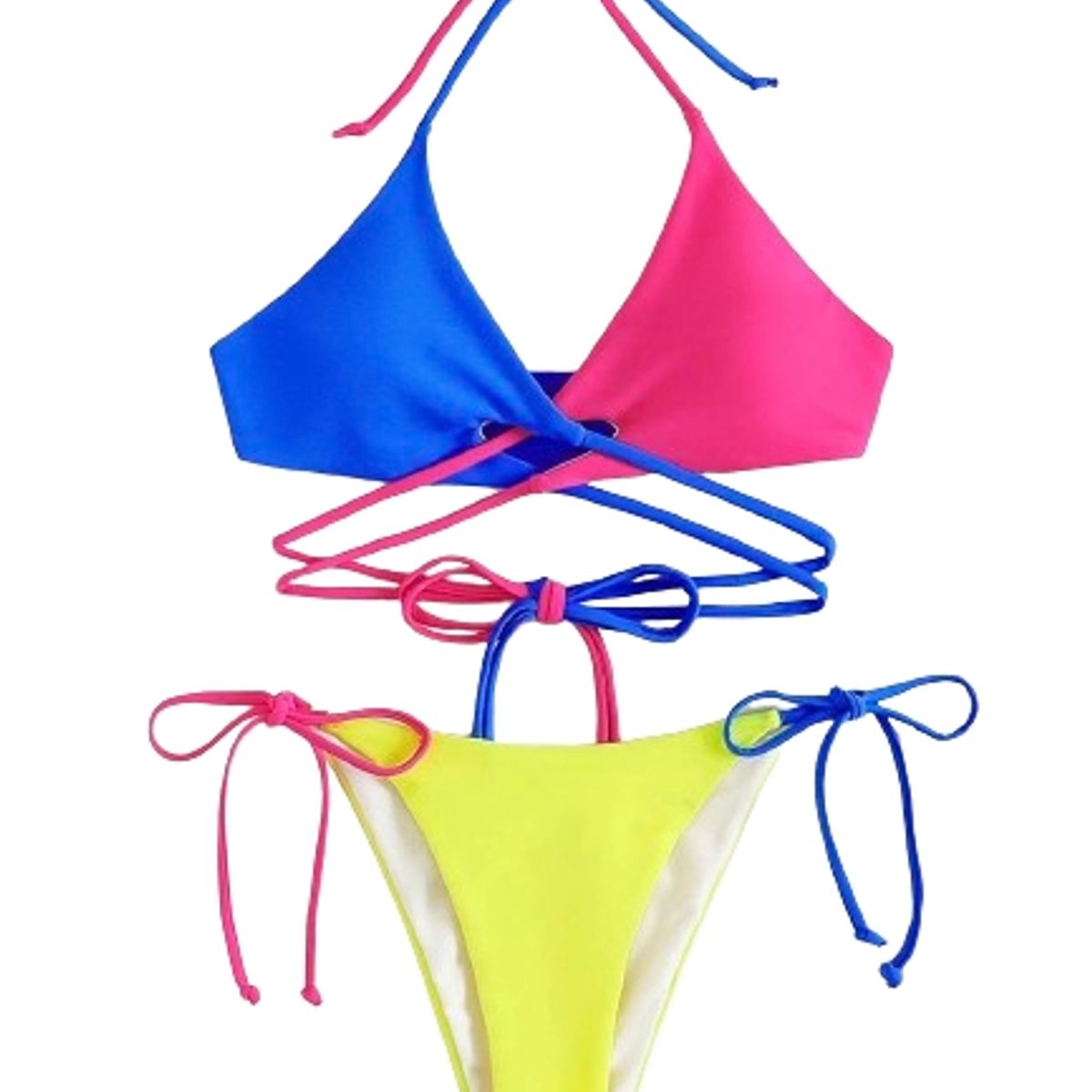 GENERICO - Bañador Bikini Traje de Baño 2 Pzs Color Combinado y Entrecruzado.