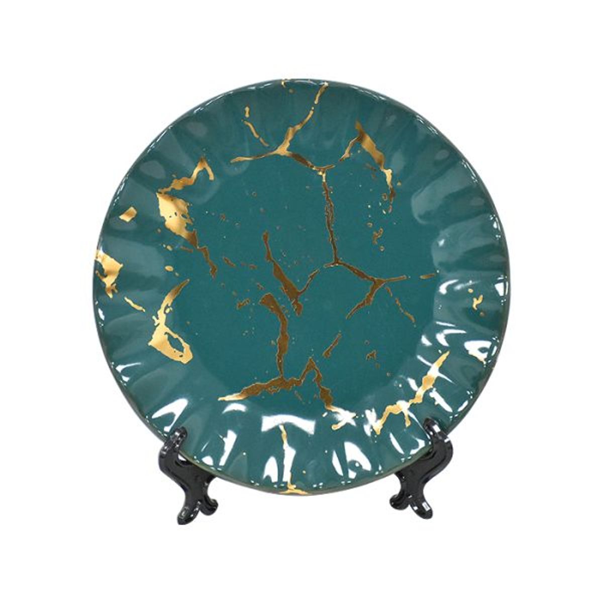 GENERICO - Floreros y Plato Decorativo Verde Dorado XL