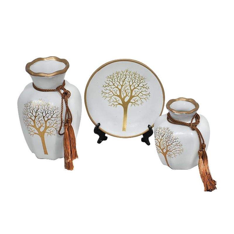 MSA MUEBLES SANTA ANA - Floreros y Plato Decorativo Blanco