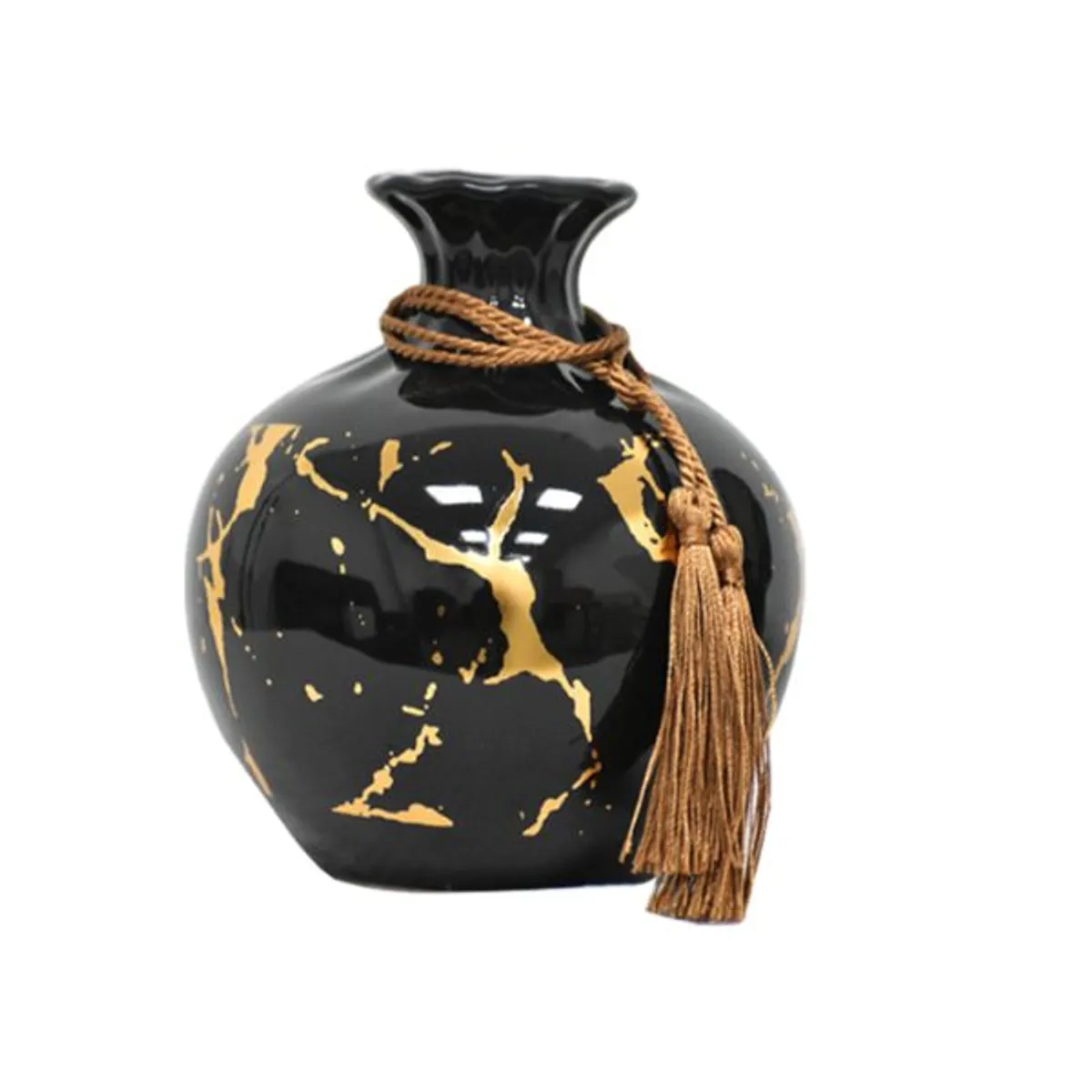 MSA MUEBLES SANTA ANA - Floreros y Plato Decorativo Negro Dorado XL