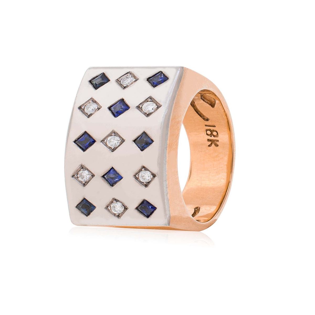 JB JOYAS BARON - Anillo de Oro Rosado 18kt Modelo Prinsa 7 Diamantes Corte Brillante 2pts y 08 Zafiros naturales 2x2
