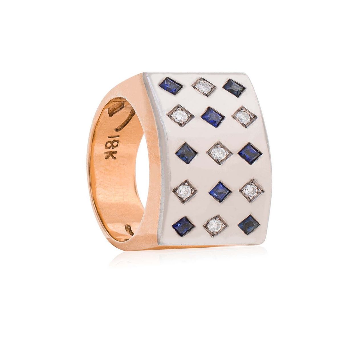 JB JOYAS BARON - Anillo de Oro Rosado 18kt Modelo Prinsa 7 Diamantes Corte Brillante 2pts y 08 Zafiros naturales 2x2