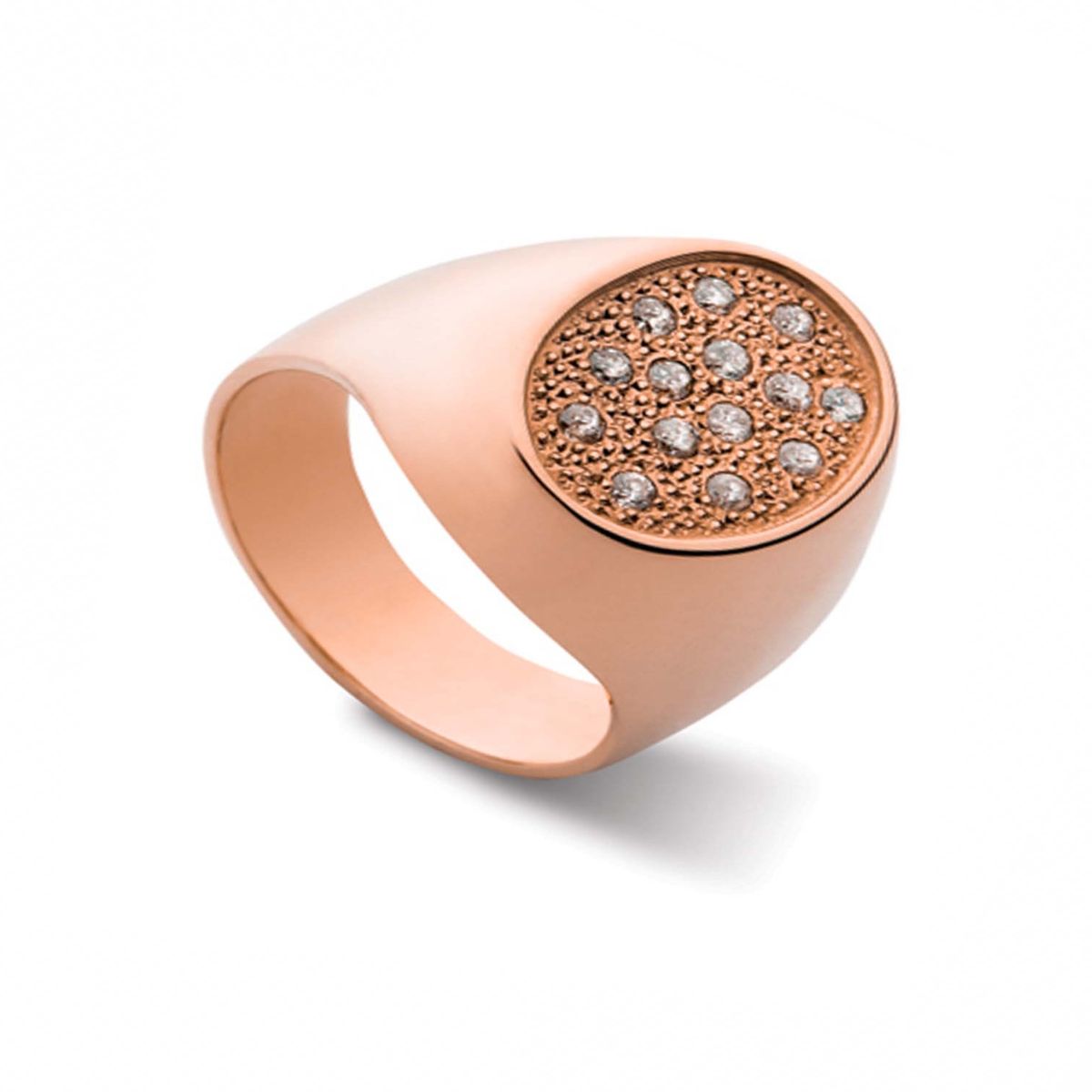JB JOYAS BARON - Anillo de Oro Rosado 18kt Modelo Oval con 14 Diamantes Corte Brillante de 1pts