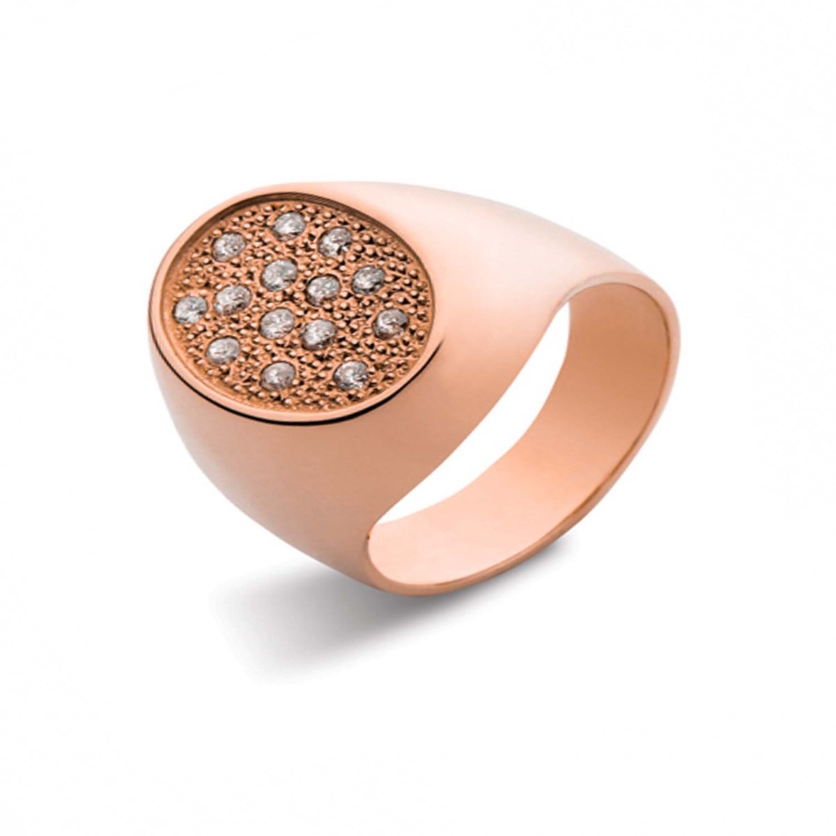 JB JOYAS BARON - Anillo de Oro Rosado 18kt Modelo Oval con 14 Diamantes Corte Brillante de 1pts