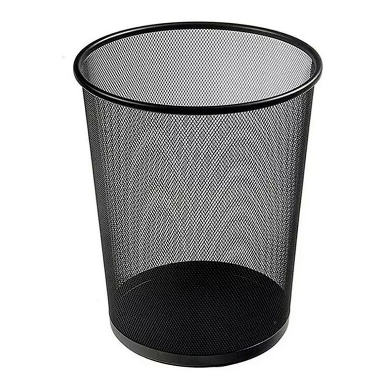 GENERICO - Basurero De Malla Metálica Redondo Negro Oficina Pequeño S