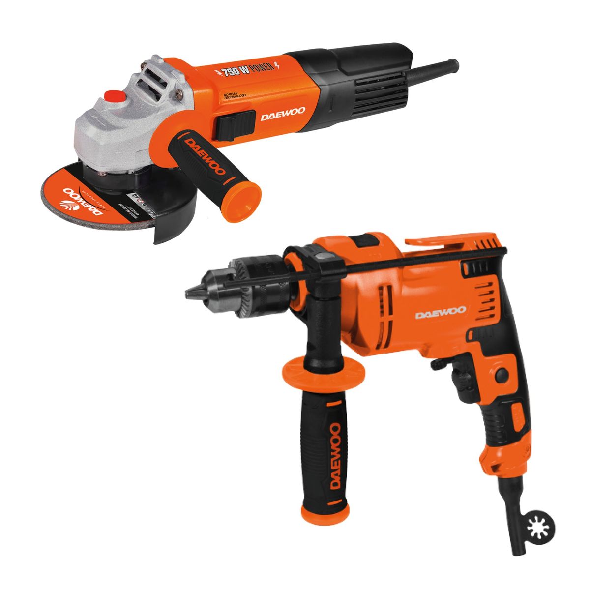 DAEWOO - Kit Esmeril Angular 750w  Taladro Percutor 550w accesorios