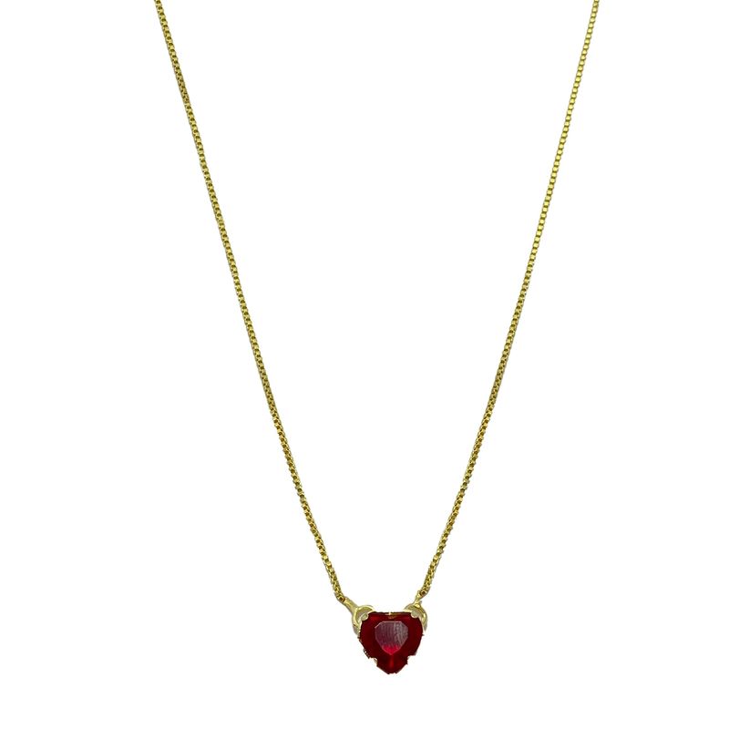 ANDREA COGGIOLA JOYAS - Collar Corazón Circón Rojo Enchapado Oro 18K