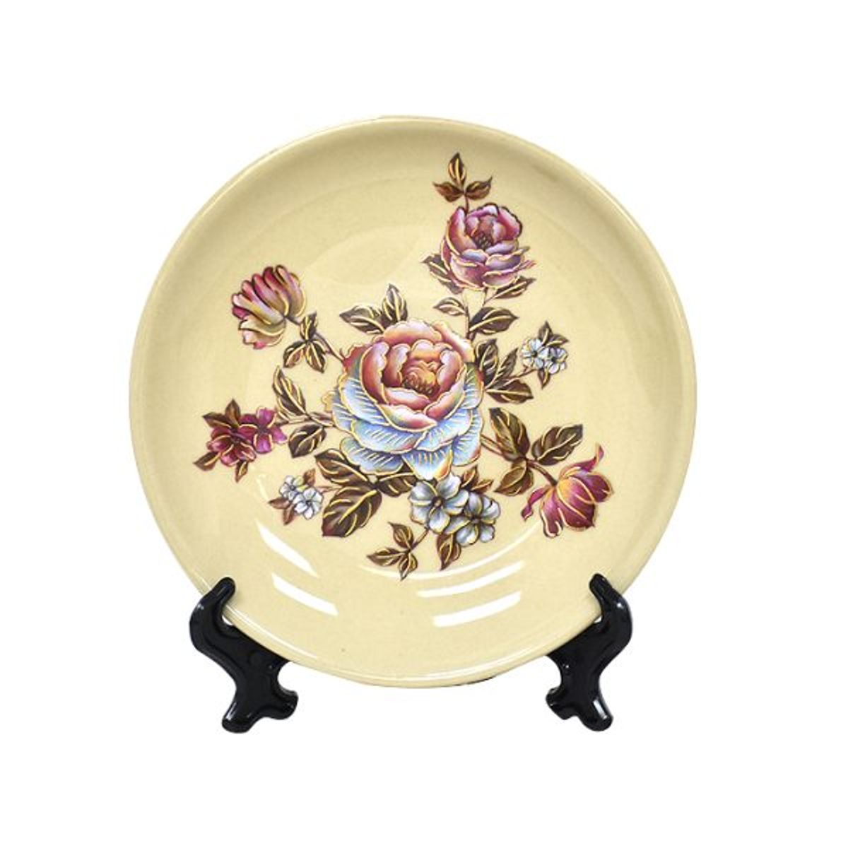 MSA MUEBLES SANTA ANA - Floreros y Plato Decorativo Flores Beige