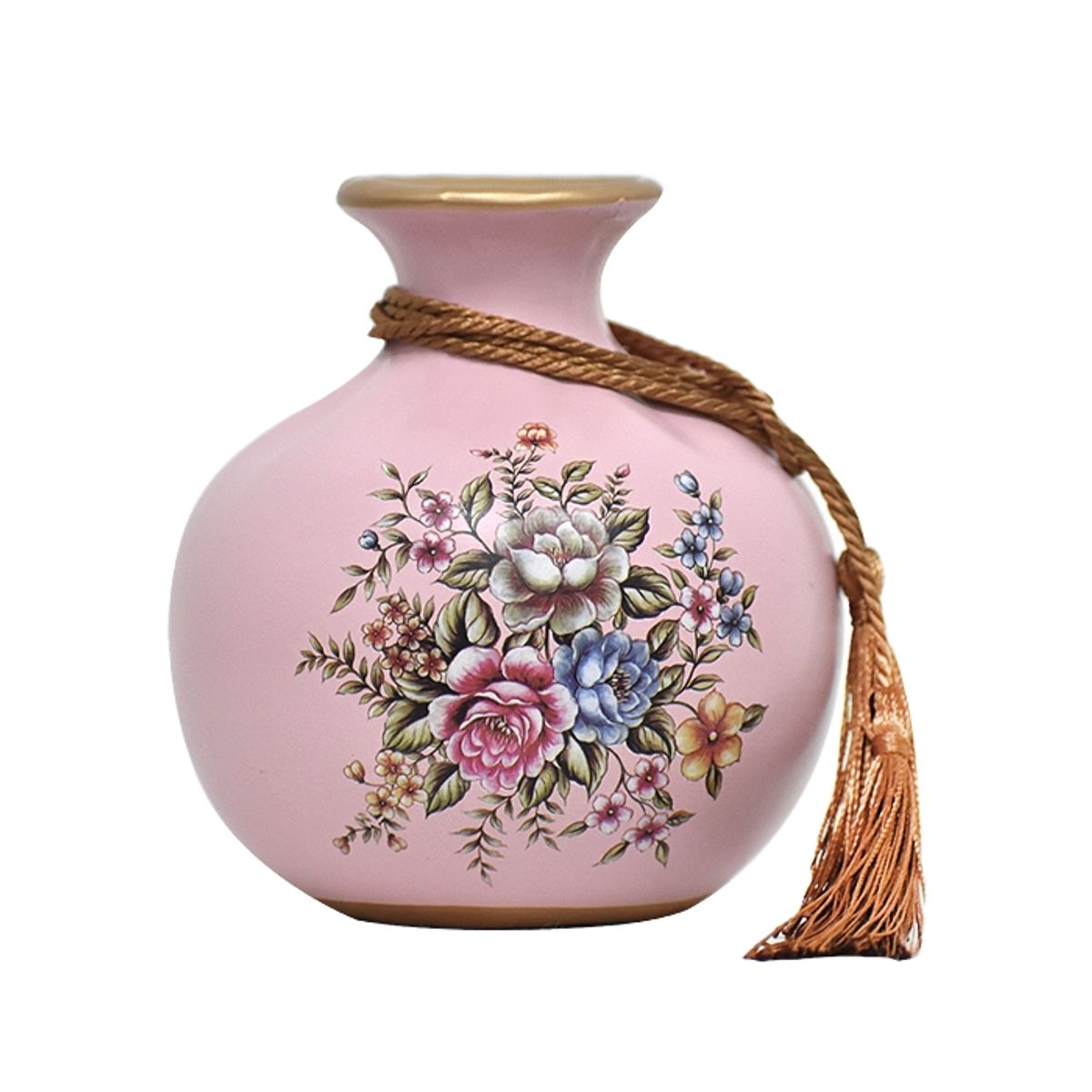 MSA MUEBLES SANTA ANA - Floreros y Plato Decorativo Flores Rosadas