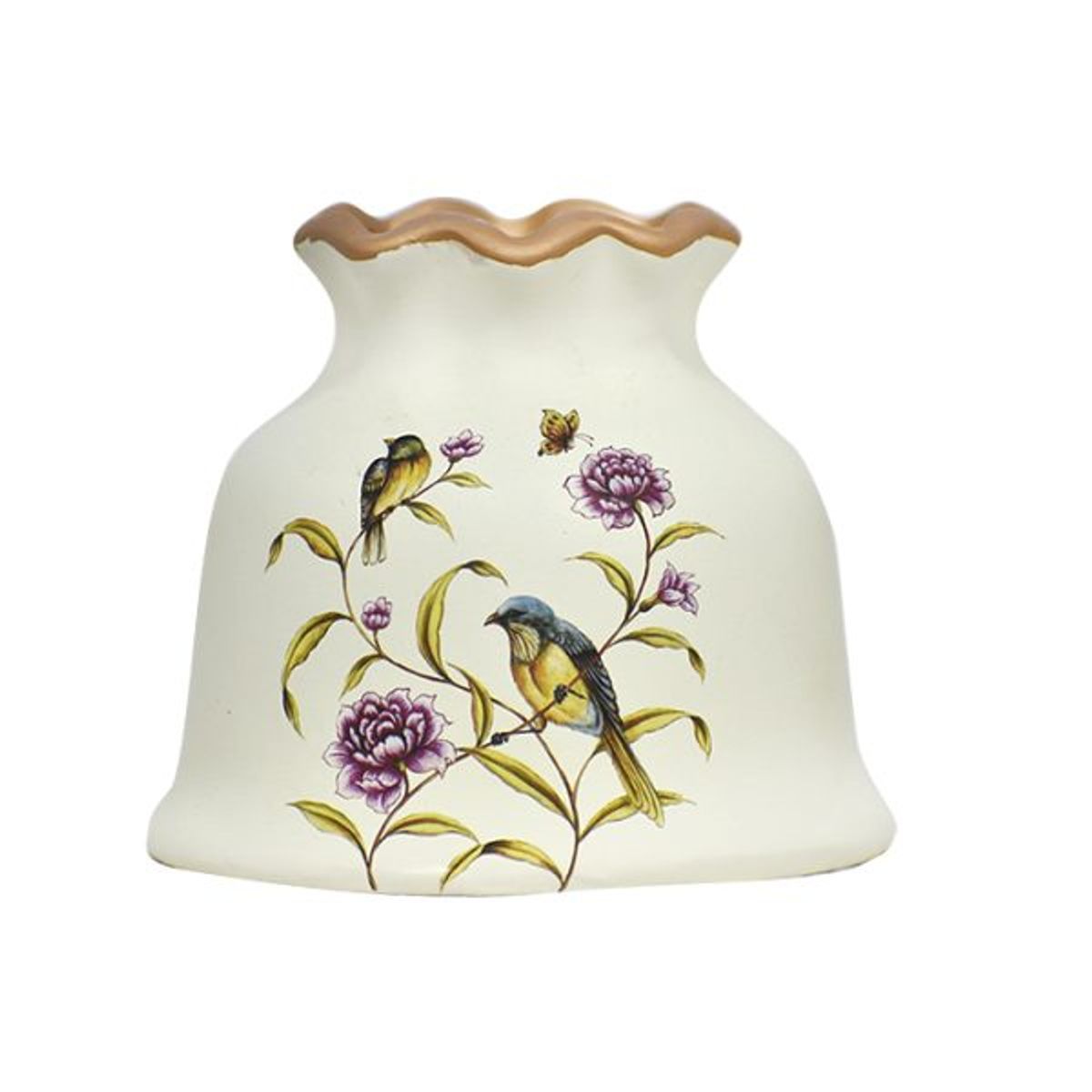 MSA MUEBLES SANTA ANA - Floreros y Plato Decorativo Blanco Pajarito