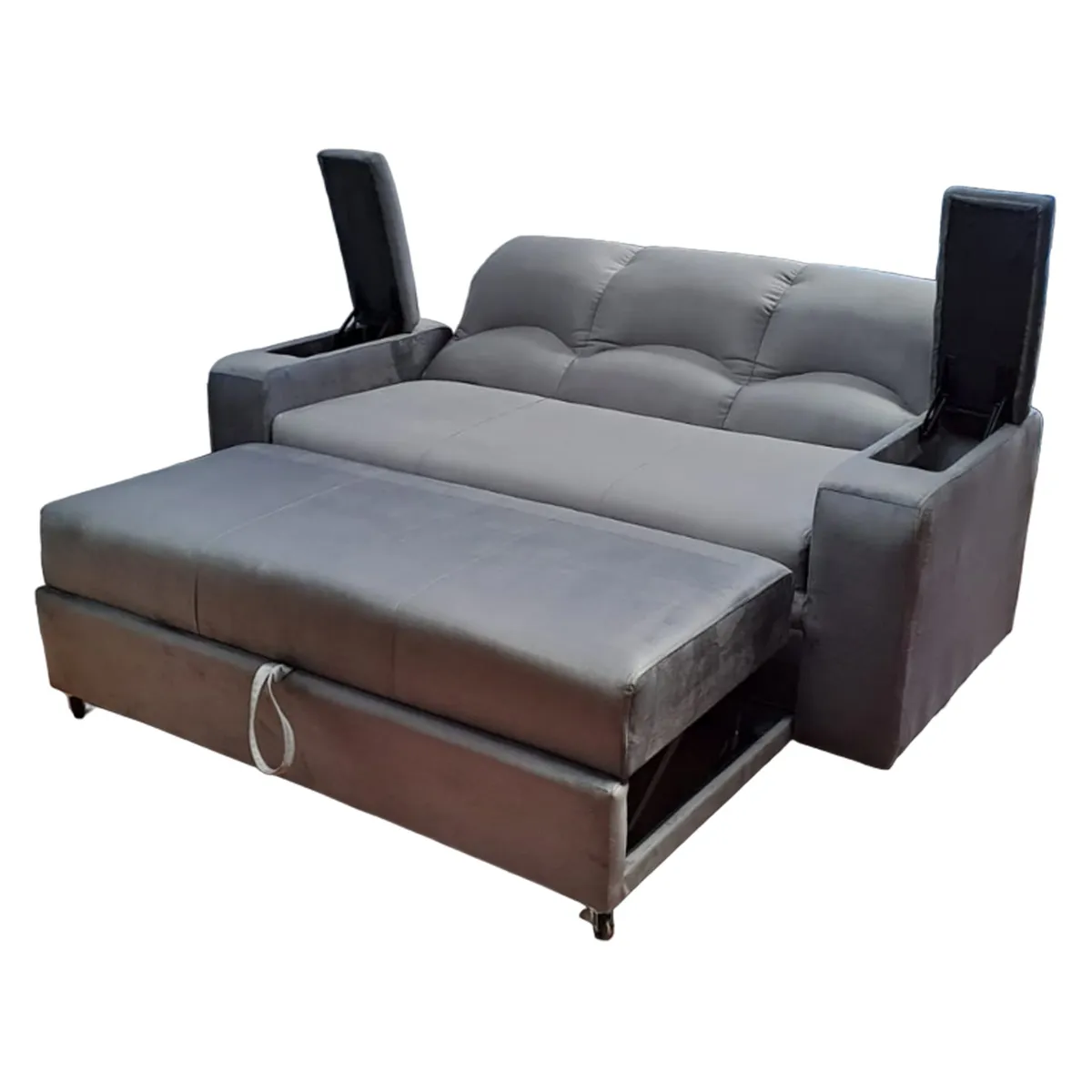 MUEBLERIA LATINA - SOFA CAMA FUNCIONAL 2 PZ DECO FELPA GRIS OSCURO
