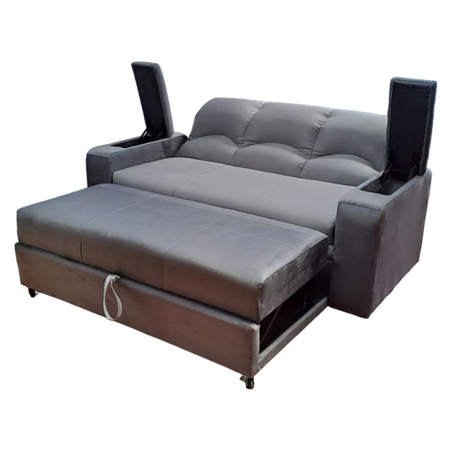 MUEBLERIA LATINA - SOFA CAMA FUNCIONAL 2 PZ DECO FELPA GRIS OSCURO