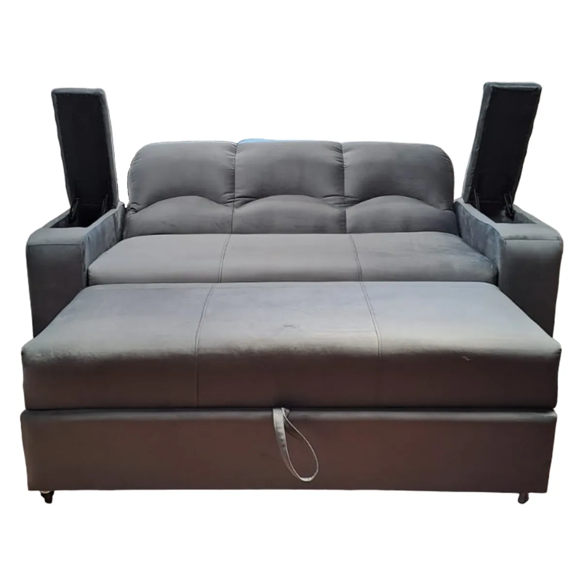 MUEBLERIA LATINA - SOFA CAMA FUNCIONAL 2 PZ DECO FELPA GRIS OSCURO