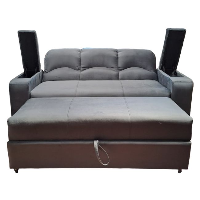MUEBLERIA LATINA - SOFA CAMA FUNCIONAL 2 PZ DECO FELPA GRIS OSCURO