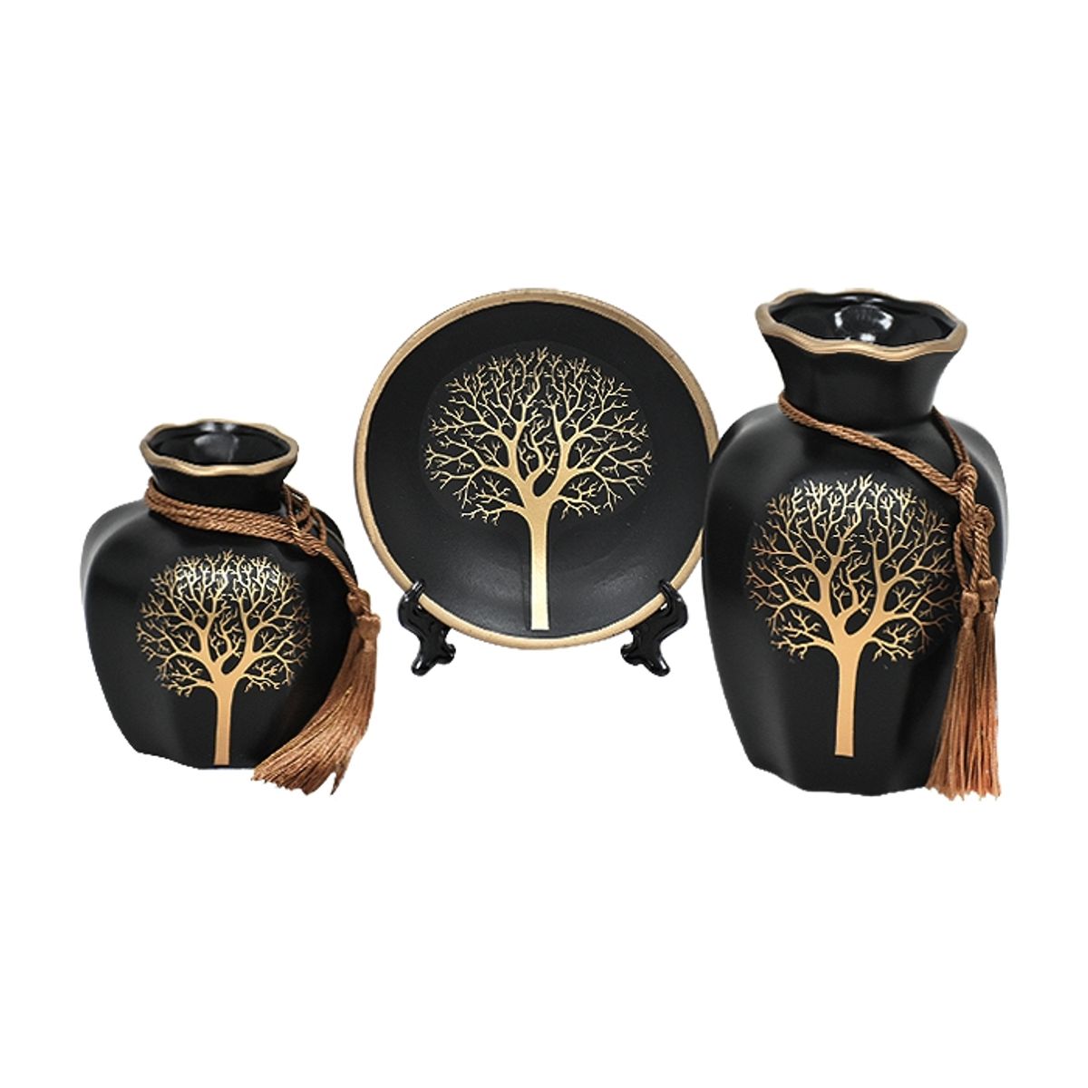 MSA MUEBLES SANTA ANA - Floreros y Plato Decorativo Negro