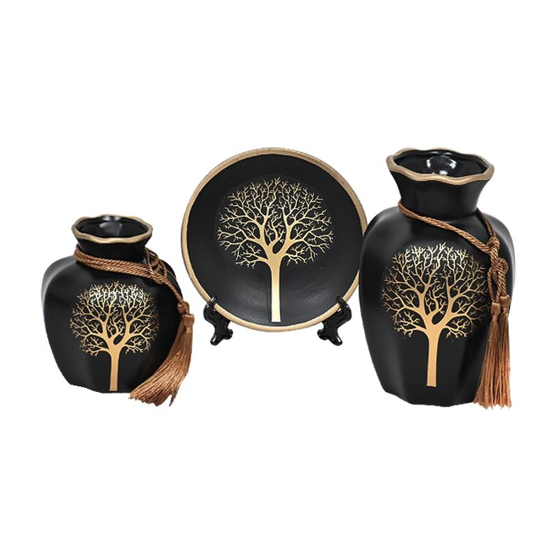MSA MUEBLES SANTA ANA - Floreros y Plato Decorativo Negro