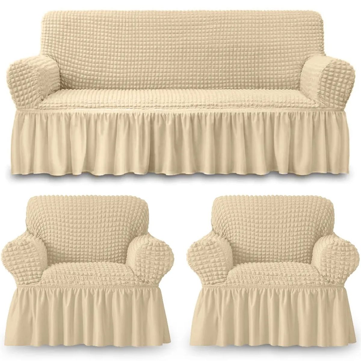 GENERICO - Funda Cubre Sofá Sillón Algodón Turco BEIGE 3-1-1 Cuerpos