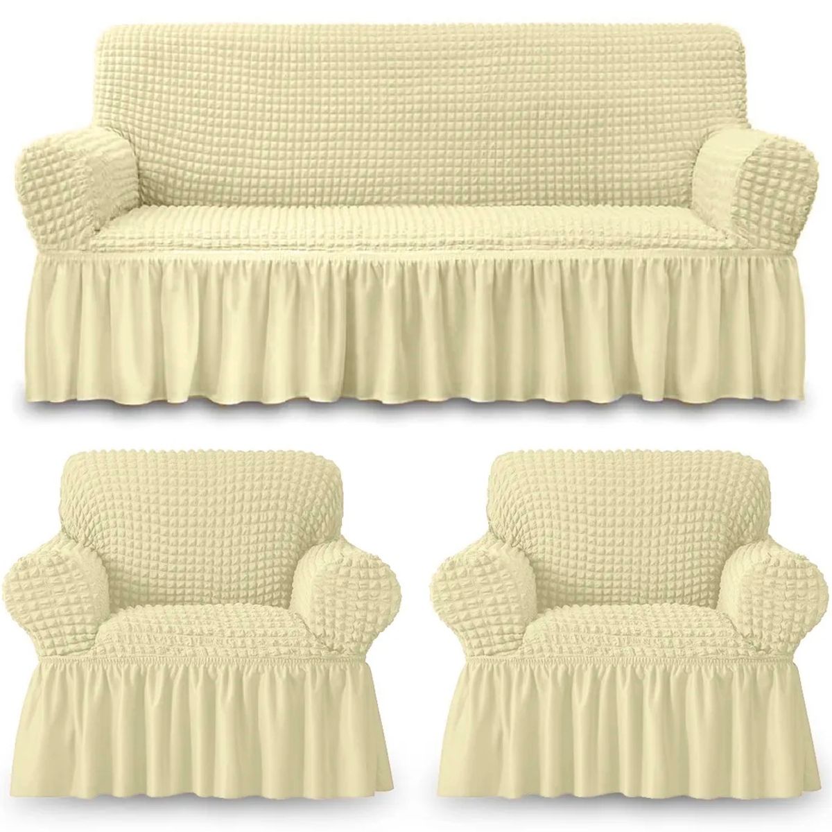 GENERICO - Funda Cubre Sofá Sillón Algodón Turco BEIGE CLARO 3-1-1 Cuerpos