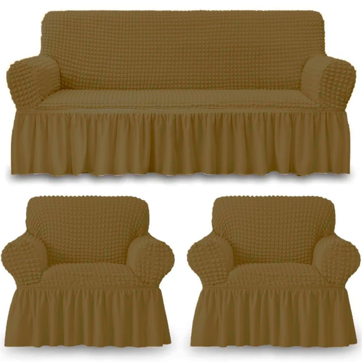 GENERICO - Funda Cubre Sofá Sillón Algodón Turco BEIGE MIEL 3-1-1 Cuerpos