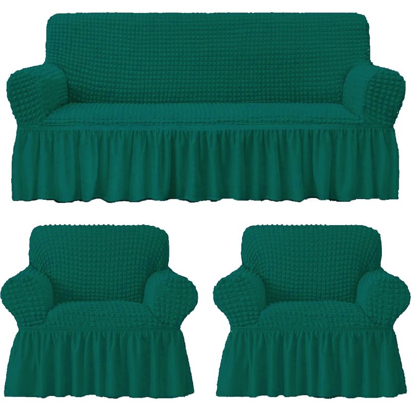 GENERICO - Funda Cubre Sofá Sillón Algodón Turco VERDE PETROLEO 3-1-1 Cuerpos