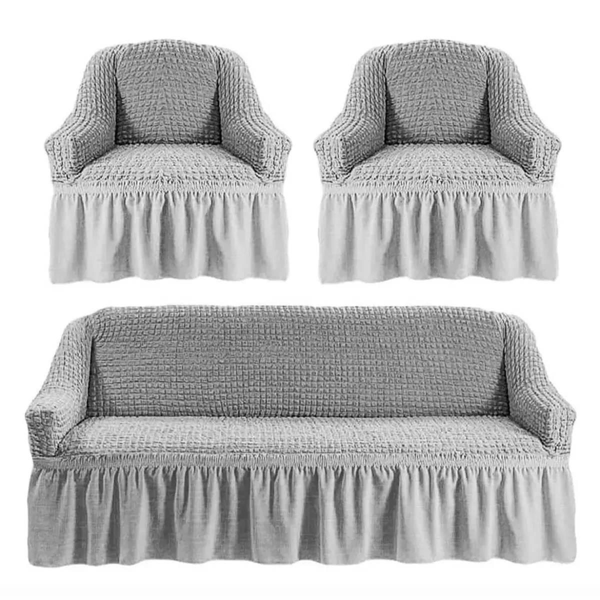 GENERICO - Funda Cubre Sofá Sillón Algodón Turco GRIS CLARO 3-1-1 Cuerpos