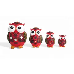 MOGA - Buhos Familia 4 Piezas Azules Alturas 12-9-7-6cm Rojo