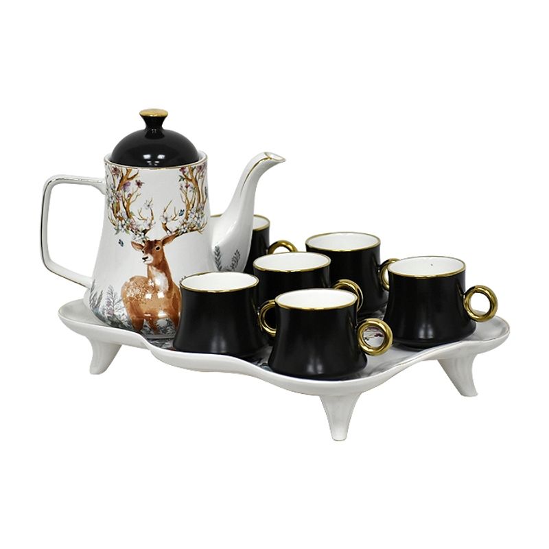 GENERICO - Set Bandeja Té con Tetera 6 Tazas Cerámica Premium