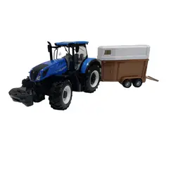 BBURAGO - Tractor a escala 1.32 azul New Holland con remolque de ganado