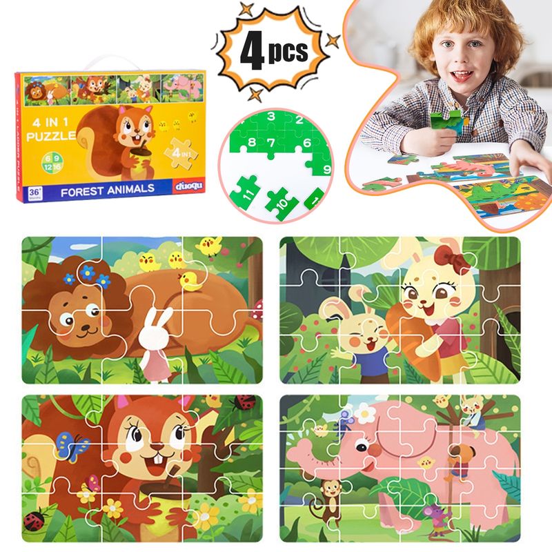 EDWINAYY - Rompecabezas Madera Para Niños Didactico 4 In 1 Caja Regalo