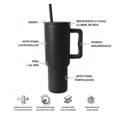 Imagen 2 del producto Vaso Termico Mug Doble Pared 12l Inoxidable Frio Calor NEGRO DISEÑO