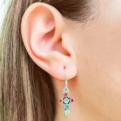 ANDREA COGGIOLA JOYAS - Aros Cruz Mix Piedras Colgante Plata Fina 925