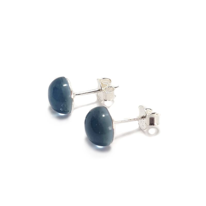 ANDREA COGGIOLA JOYAS - Aros Media Bola Topacio Celeste 9mm Plata Fina 925