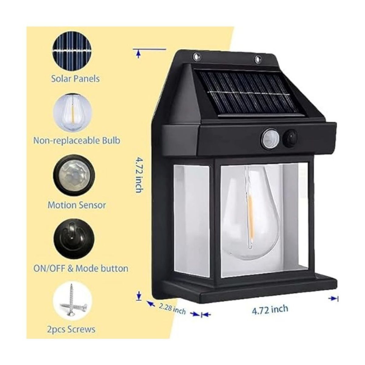 GENERICO - Farol Solar De Pared Con Sensor Movimiento Luz Cálida Exterior.
