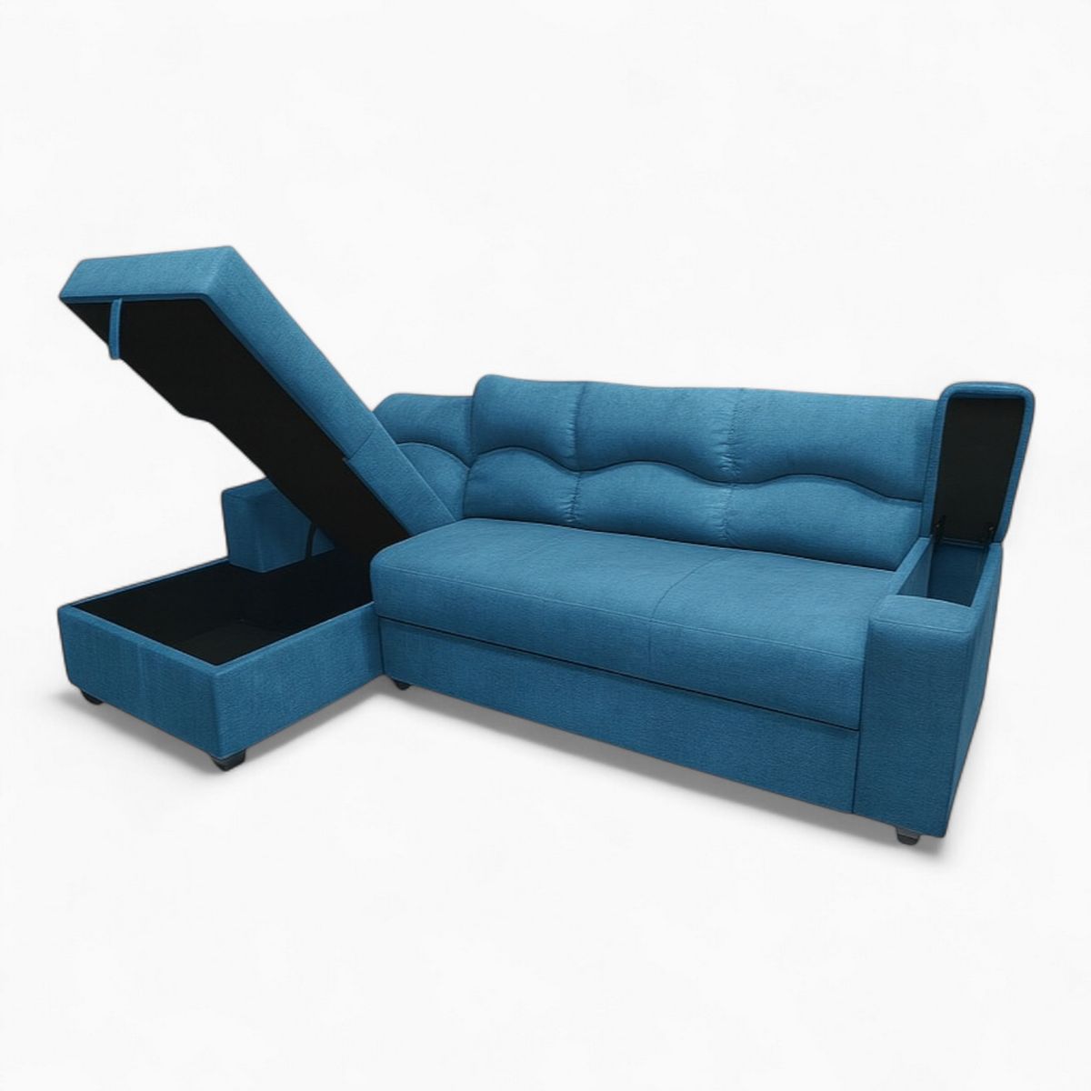 MUEBLERIA LATINA - SECCIONAL CAMA BAUL FUNCIONAL 2 PZ DECO FELPA TURQUEZA IZQUIERDO