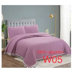 COMPRAPO - Cubrecama Quilt Algodón Borlas King Color Lavanda + 2 Fundas