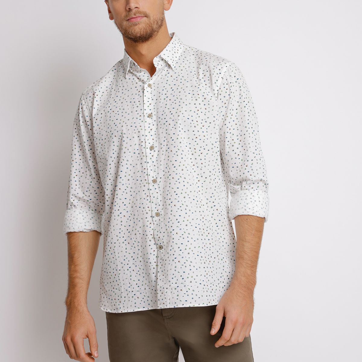TRIAL - Camisa Manga Larga hombre Casual Slim Fit Benji Algodón Verde